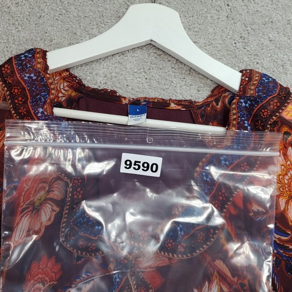 Old Navy Floral Print Ruffle Neck Maxi Dress Women L Burgundy Orange Boho Whimsy - Picture 12 of 12